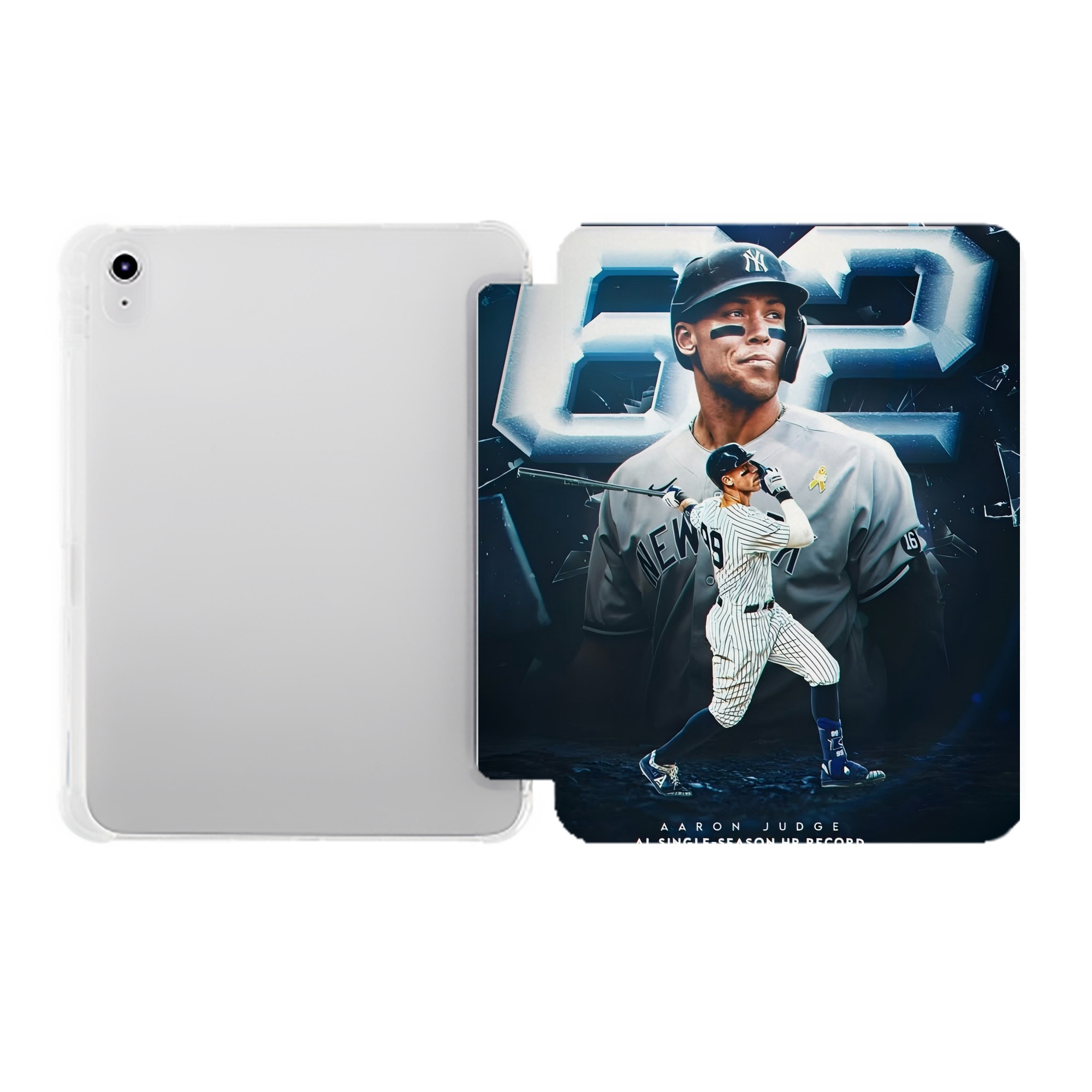 Aaron Judge AL Single Season 62  Home Run Record Premium Tri-Fold PU Leather & Silicone IPad Case With Pencil Slot – Fits 9.5,10.5,10.9 – Adjustable Stand, Slim, Protective